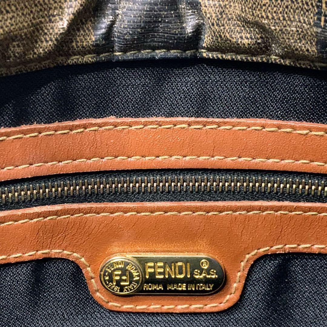 FENDI Hand Shoulder Bag Tote Purse 2way FF Pecan Stripe Authentic