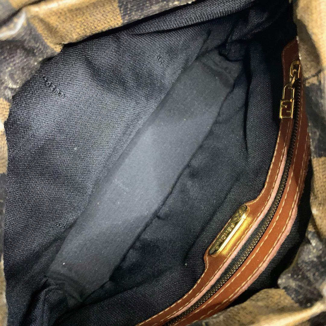 FENDI Hand Shoulder Bag Tote Purse 2way FF Pecan Stripe Authentic