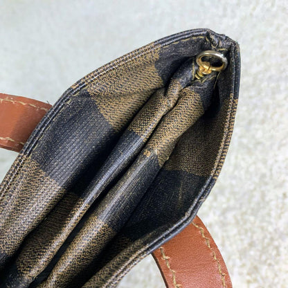 FENDI Hand Shoulder Bag Tote Purse 2way FF Pecan Stripe Authentic