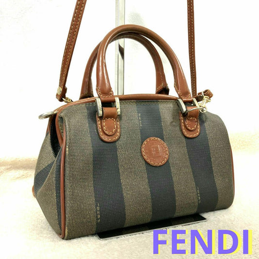 FENDI Shoulder Bag Purse FF Pecan PVC Authentic