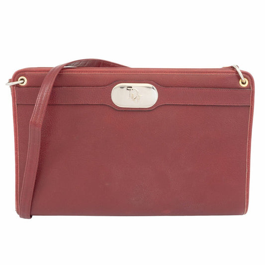 Christian Dior Shoulder Bag Purse Logo Leather Bordeaux Authentic