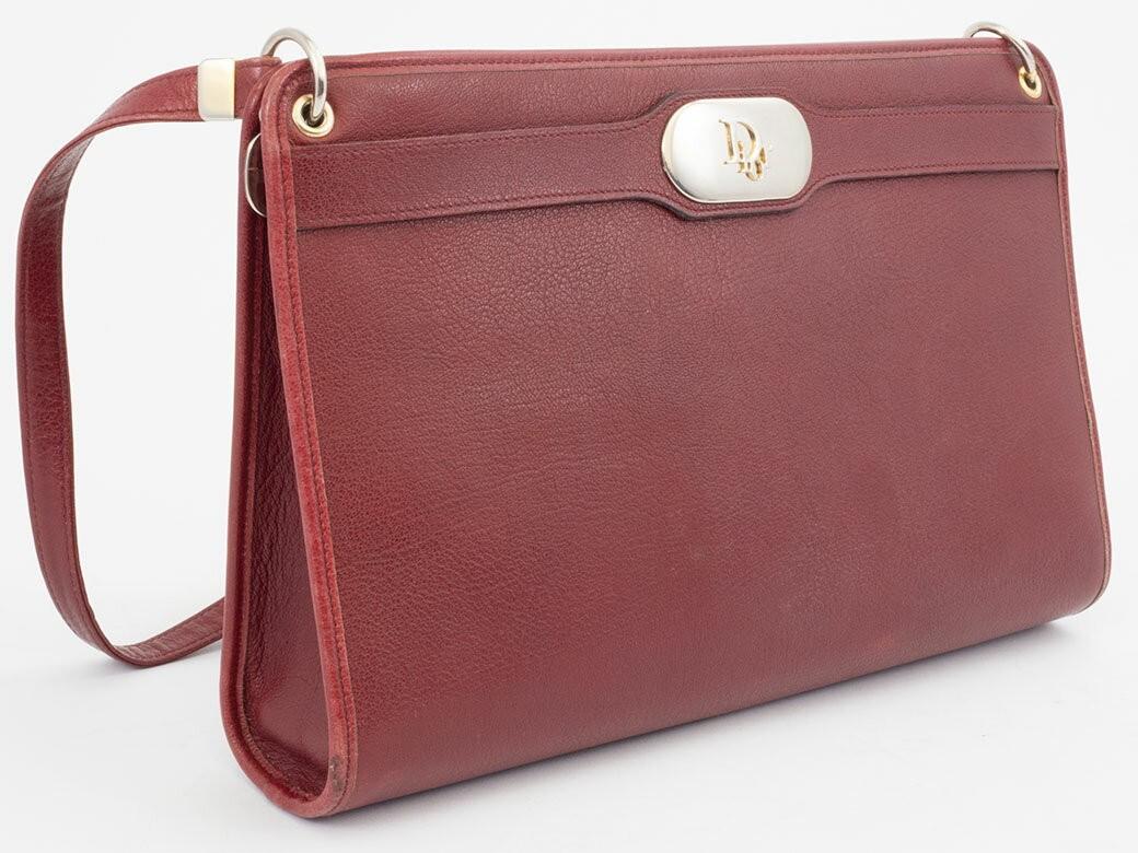 Christian Dior Shoulder Bag Purse Logo Leather Bordeaux Authentic