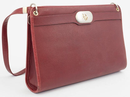 Christian Dior Shoulder Bag Purse Logo Leather Bordeaux Authentic