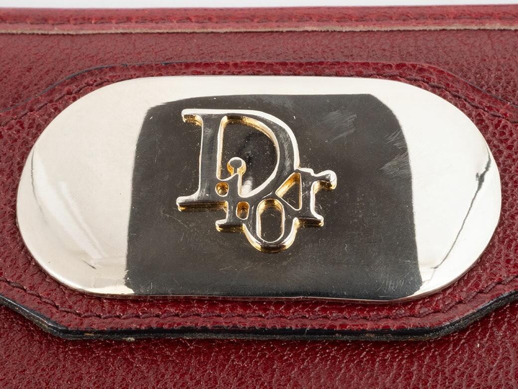 Christian Dior Shoulder Bag Purse Logo Leather Bordeaux Authentic