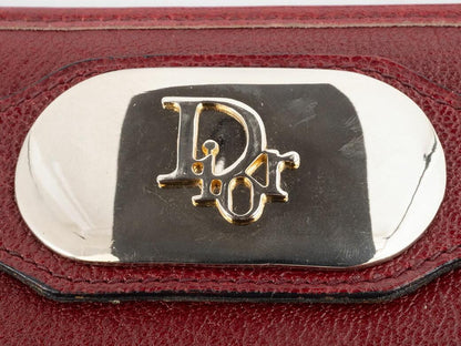 Christian Dior Shoulder Bag Purse Logo Leather Bordeaux Authentic