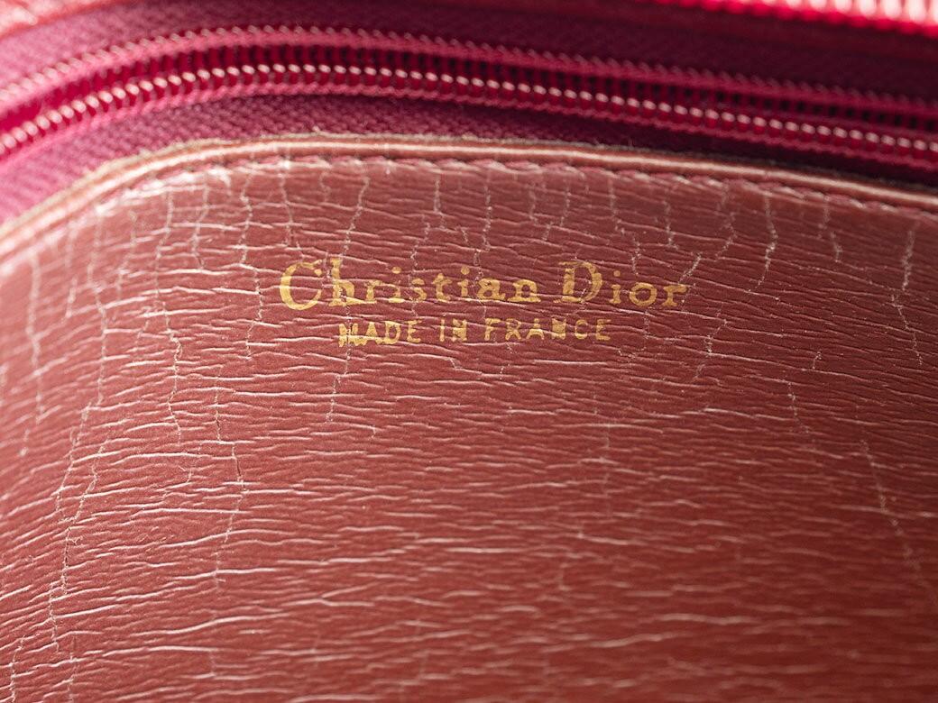 Christian Dior Shoulder Bag Purse Logo Leather Bordeaux Authentic