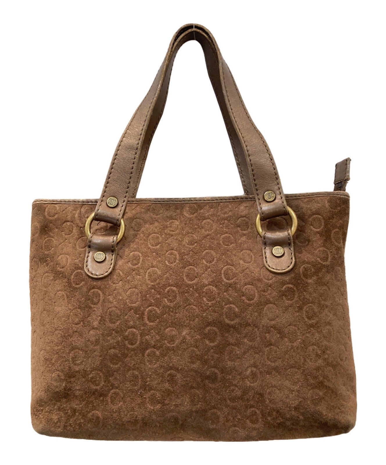 CELINE Hand Bag Tote Purse C Macadam Suede Brown Authentic