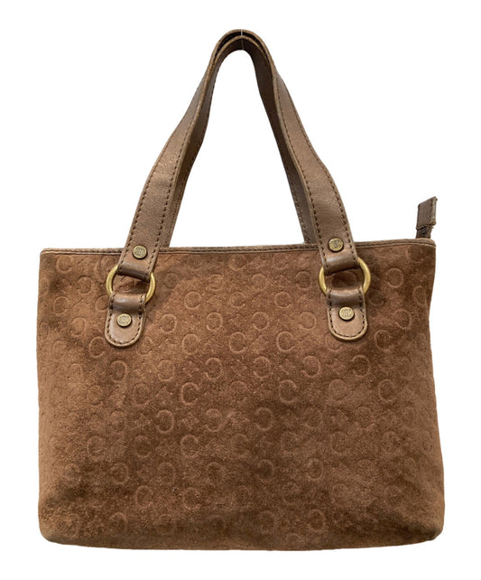 CELINE Hand Bag Tote Purse C Macadam Suede Brown Authentic