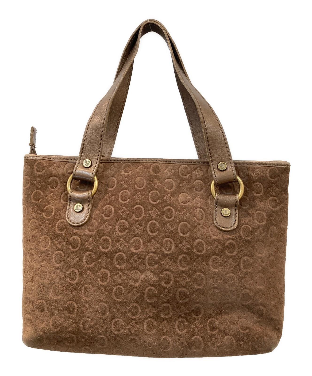 CELINE Hand Bag Tote Purse C Macadam Suede Brown Authentic
