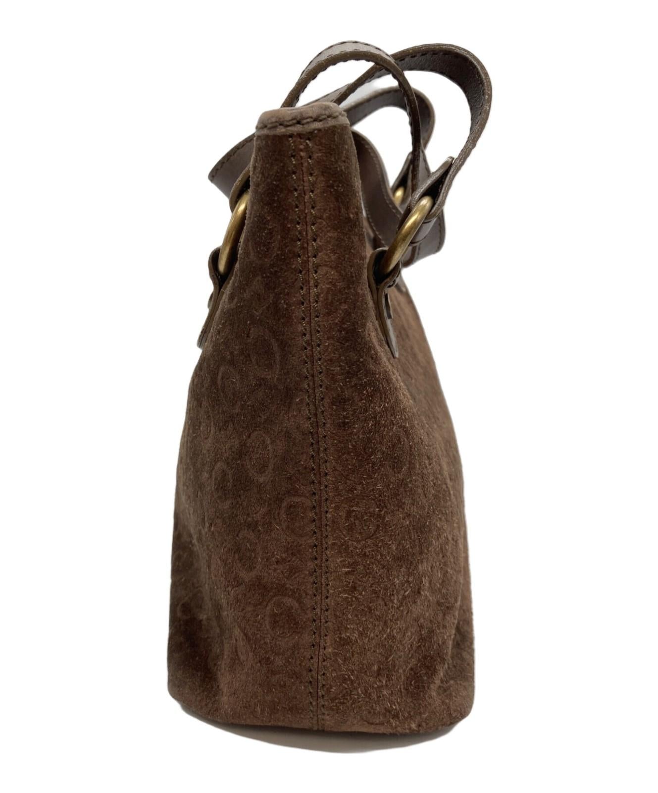 CELINE Hand Bag Tote Purse C Macadam Suede Brown Authentic