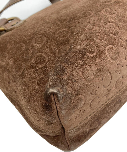 CELINE Hand Bag Tote Purse C Macadam Suede Brown Authentic