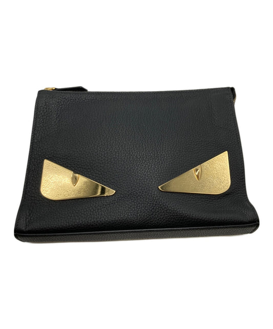 FENDI Clutch Bag Second Bag Bugs Eye Monster Black Authentic