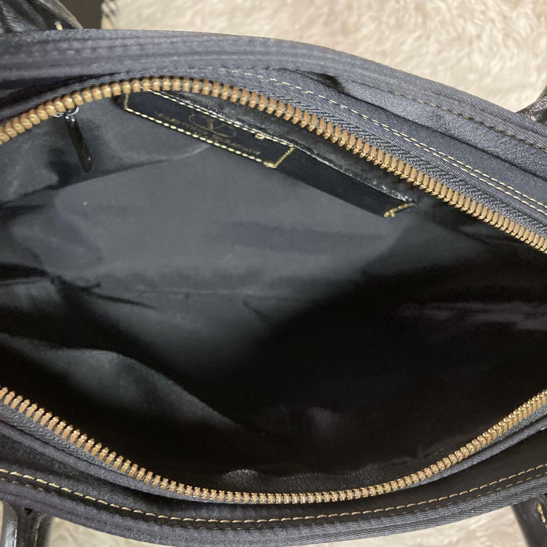 Valentino Garavani Hand Bag Tote Purse Logo Nylon Leather Black Authentic