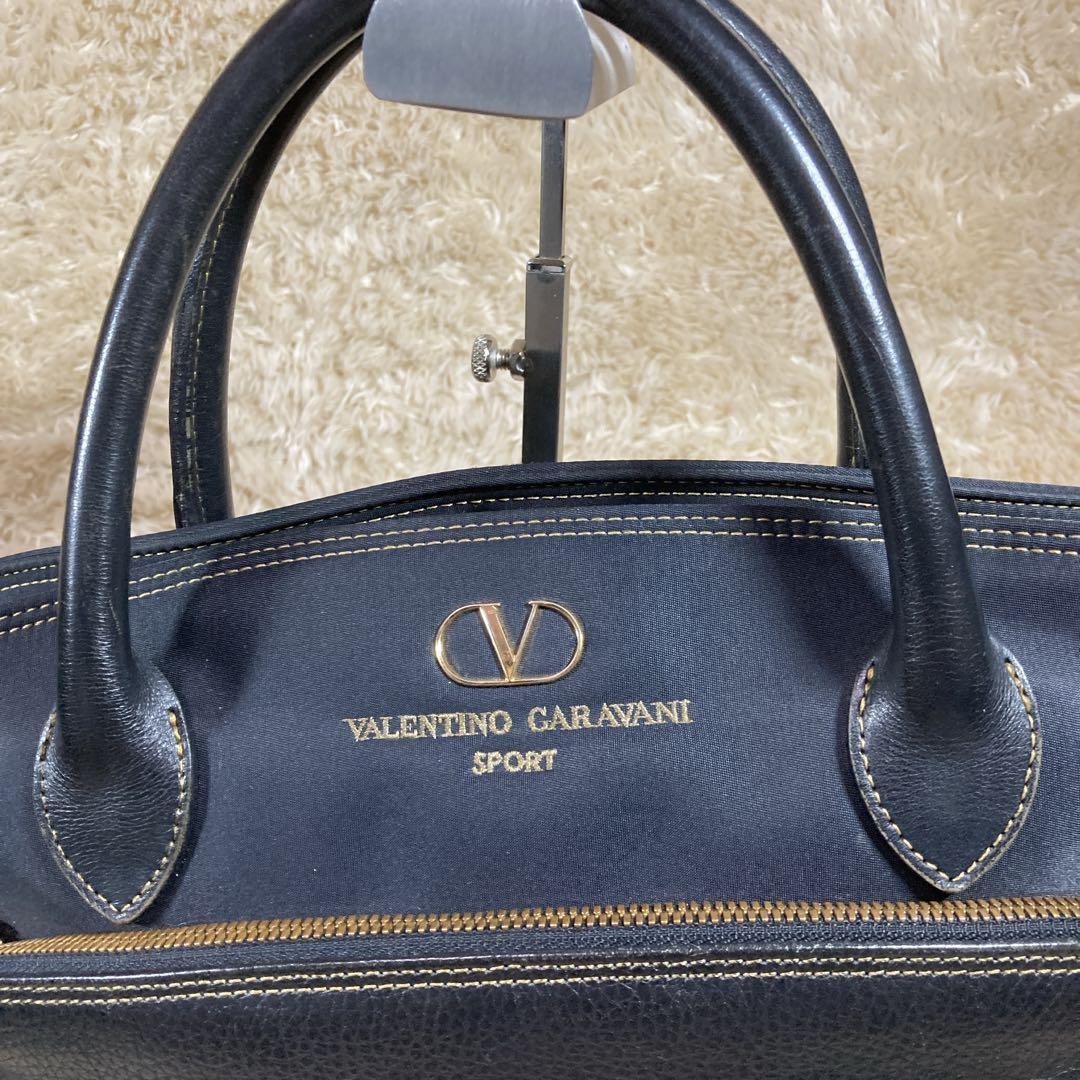 Valentino Garavani Hand Bag Tote Purse Logo Nylon Leather Black Authentic