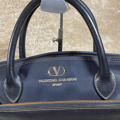 Valentino Garavani Hand Bag Tote Purse Logo Nylon Leather Black Authentic