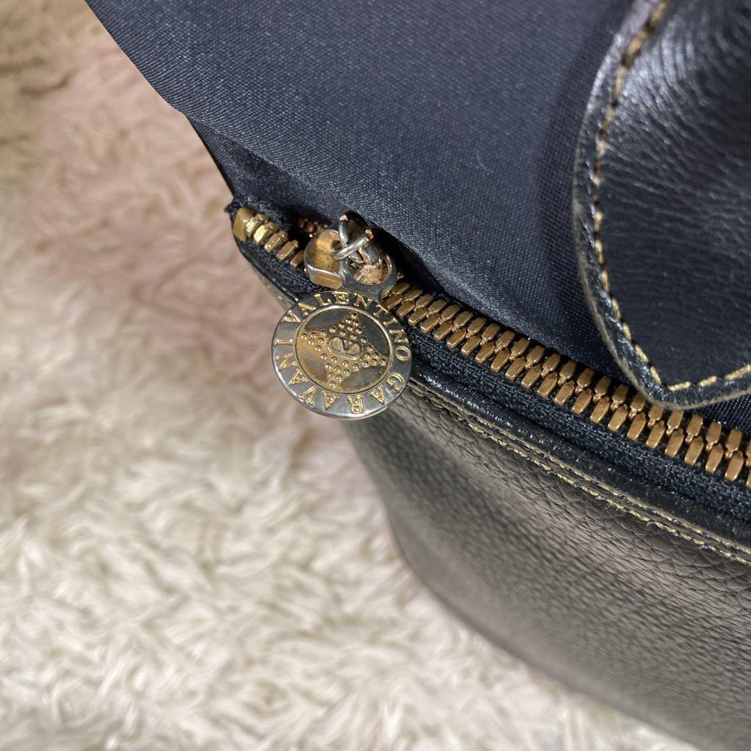 Valentino Garavani Hand Bag Tote Purse Logo Nylon Leather Black Authentic