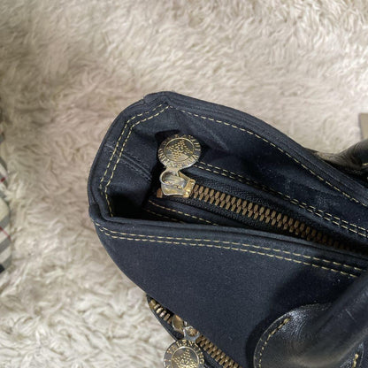 Valentino Garavani Hand Bag Tote Purse Logo Nylon Leather Black Authentic