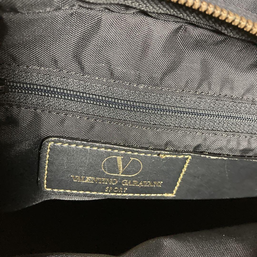 Valentino Garavani Hand Bag Tote Purse Logo Nylon Leather Black Authentic