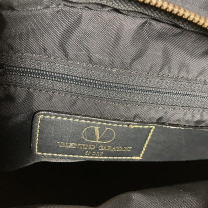 Valentino Garavani Hand Bag Tote Purse Logo Nylon Leather Black Authentic