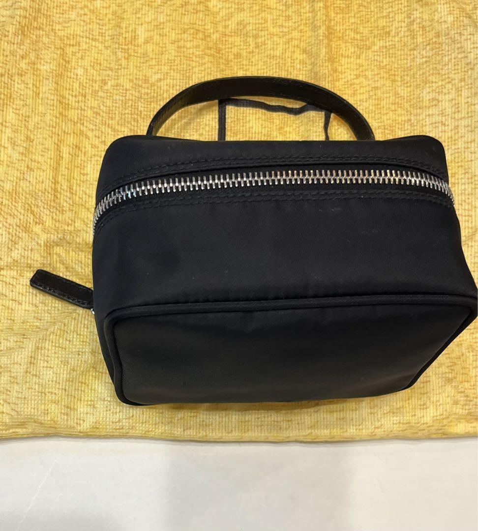 FENDI Vanity Bag Accessory Pouch Hand Bag FF Nylon Canvas Leather Black Auth