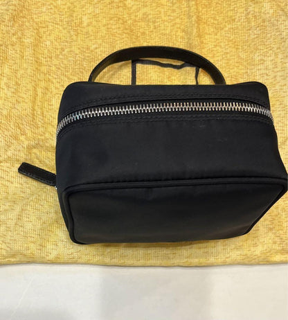FENDI Vanity Bag Accessory Pouch Hand Bag FF Nylon Canvas Leather Black Auth
