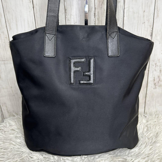 FENDI Hand Shoulder Bag Tote Purse FF Nylon Black Authentic