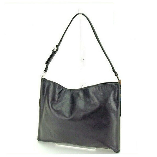 FENDI Shoulder Bag Purse Logo Plate Black Authentic