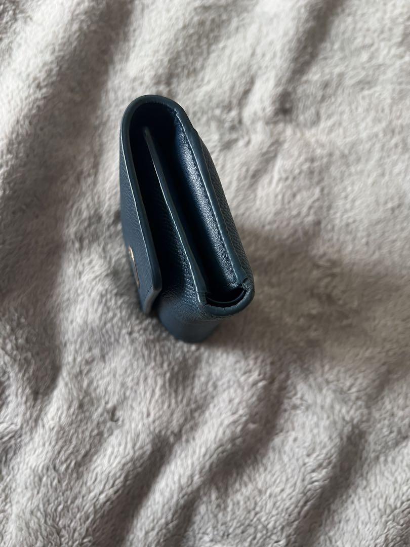 Christian Dior Tri-fold Wallet Compact Purse CD Emerald Blue Authentic