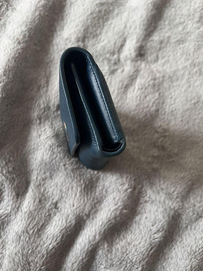 Christian Dior Tri-fold Wallet Compact Purse CD Emerald Blue Authentic