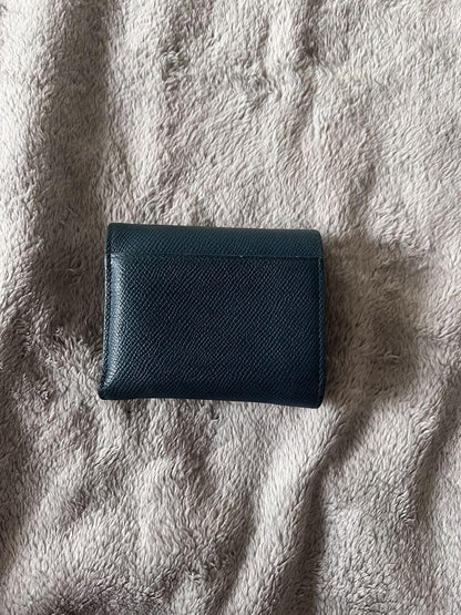 Christian Dior Tri-fold Wallet Compact Purse CD Emerald Blue Authentic