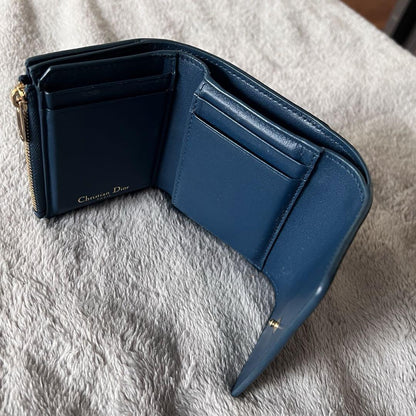 Christian Dior Tri-fold Wallet Compact Purse CD Emerald Blue Authentic