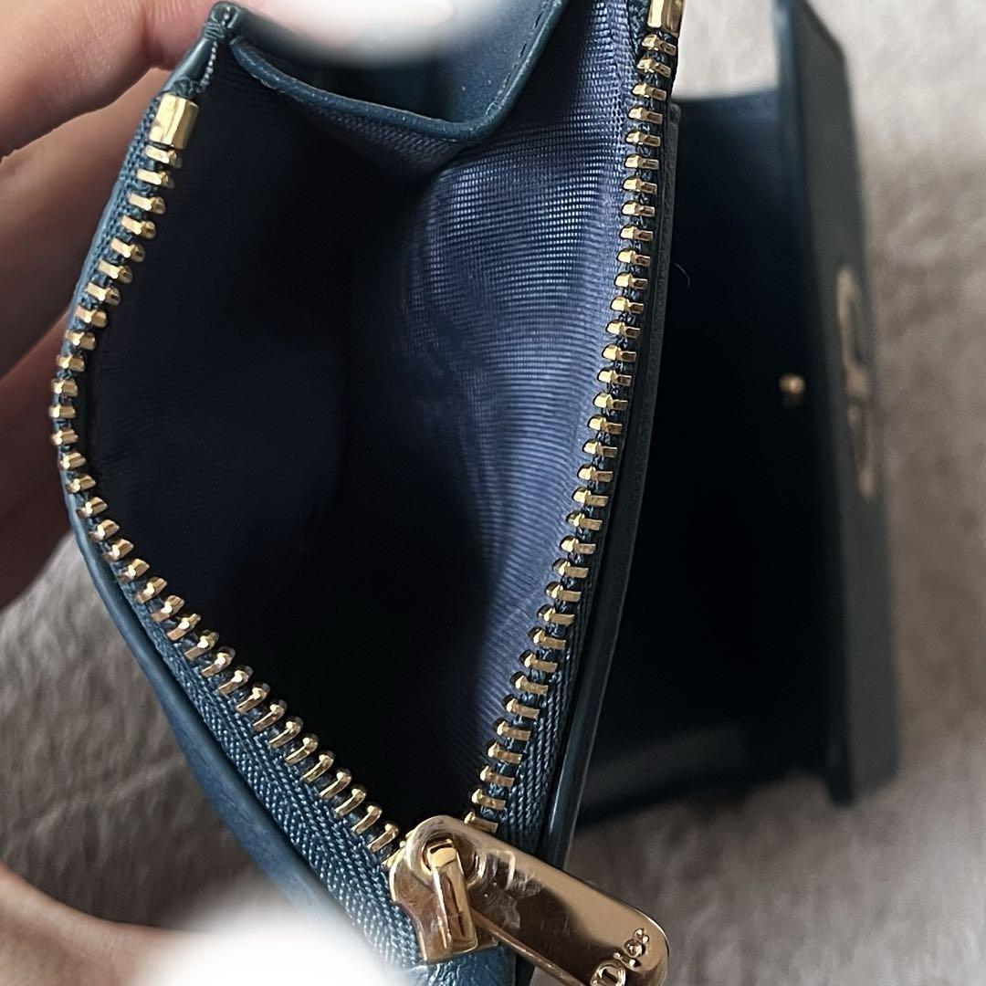 Christian Dior Tri-fold Wallet Compact Purse CD Emerald Blue Authentic