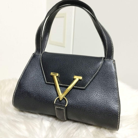 Valentino les sacs Hand Bag Tote Purse Leather Black Authentic