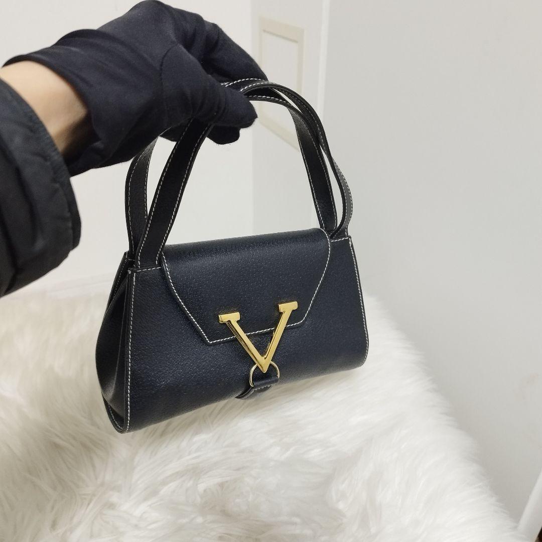 Valentino les sacs Hand Bag Tote Purse Leather Black Authentic