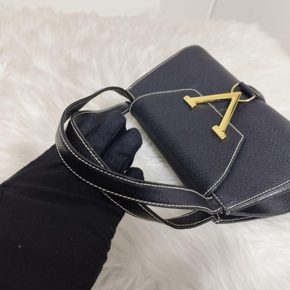 Valentino les sacs Hand Bag Tote Purse Leather Black Authentic