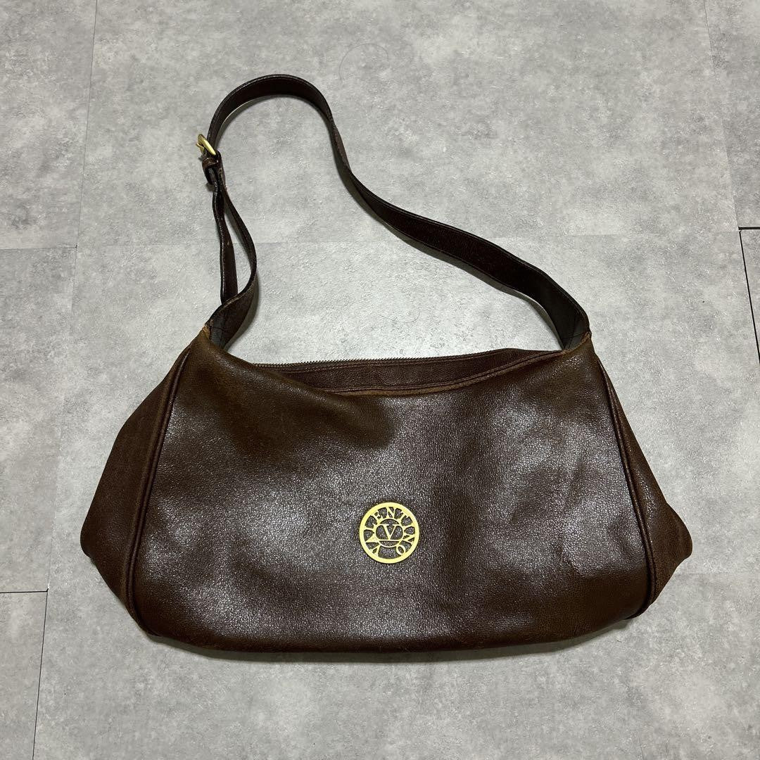 Valentino Garavani Shoulder Bag Purse Leather Brown Authentic