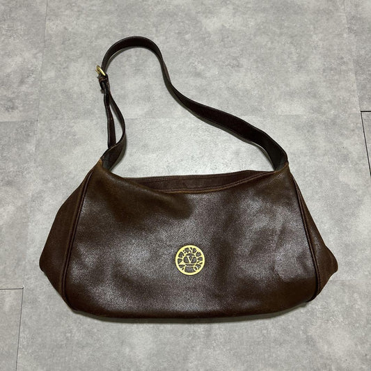 Valentino Garavani Shoulder Bag Purse Leather Brown Authentic