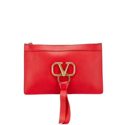 Valentino Garavani Clutch Bag Second Bag Logo Leather Red Authentic