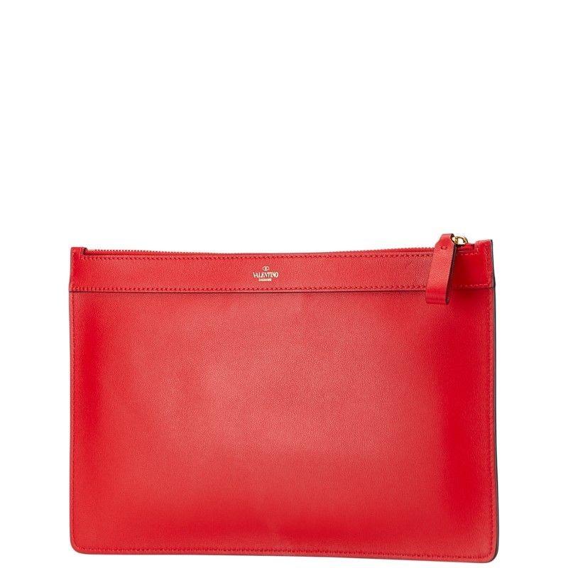 Valentino Garavani Clutch Bag Second Bag Logo Leather Red Authentic
