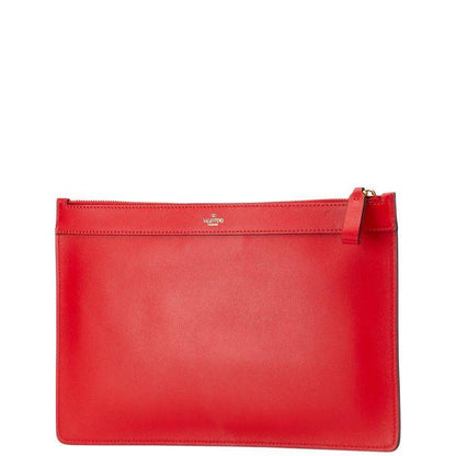 Valentino Garavani Clutch Bag Second Bag Logo Leather Red Authentic