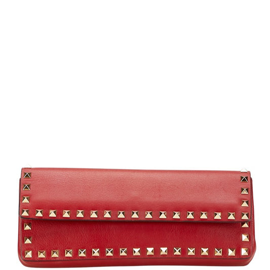 Valentino Clutch Bag Second Bag Rockstuds Leather Red Authentic
