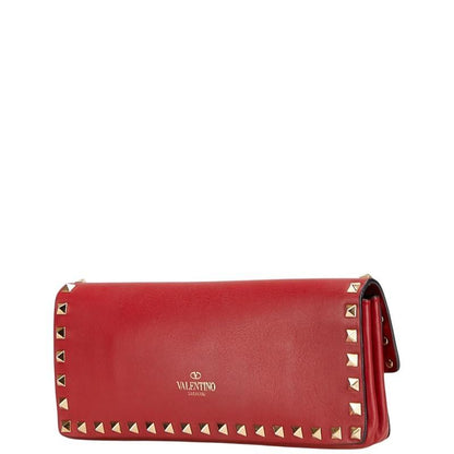 Valentino Clutch Bag Second Bag Rockstuds Leather Red Authentic
