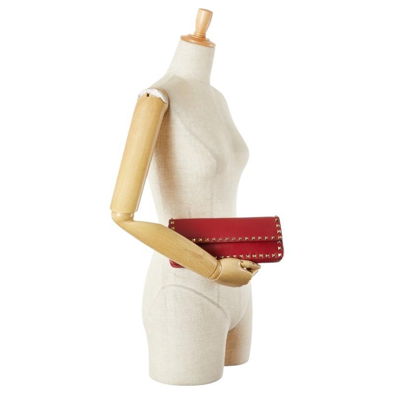 Valentino Clutch Bag Second Bag Rockstuds Leather Red Authentic