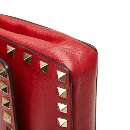 Valentino Clutch Bag Second Bag Rockstuds Leather Red Authentic