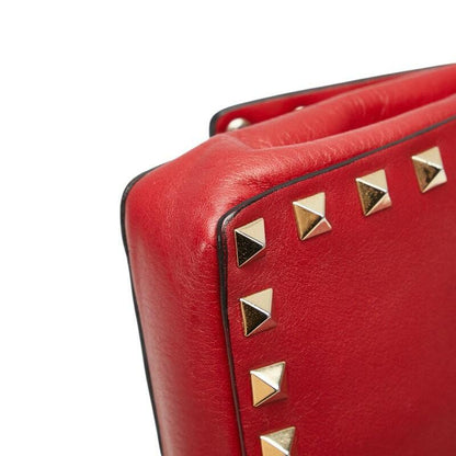 Valentino Clutch Bag Second Bag Rockstuds Leather Red Authentic
