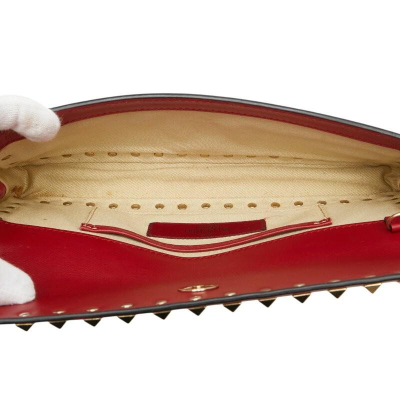 Valentino Clutch Bag Second Bag Rockstuds Leather Red Authentic