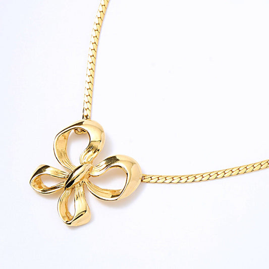 Saint Laurent Necklace Pendant Ribbon motif YSL Cassandra GP Gold Authentic