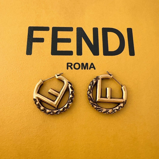 FENDI Earrings F Logo Hoop Metal Gold Women Accessory Authentic