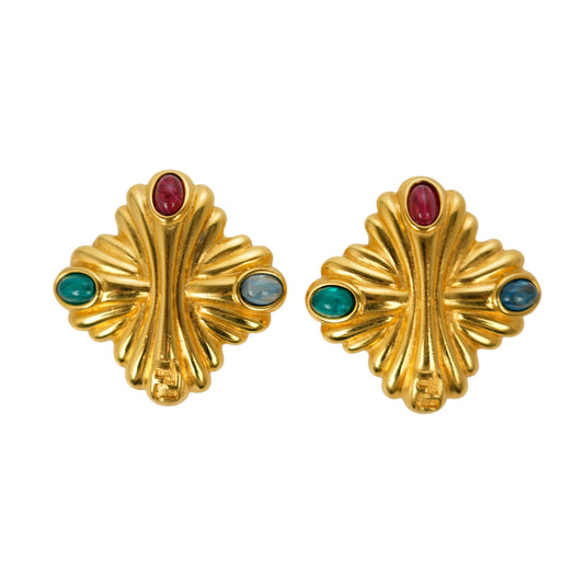 FENDI Earrings FF Logo Gold Green Blue Red Women Accessory Authentic
