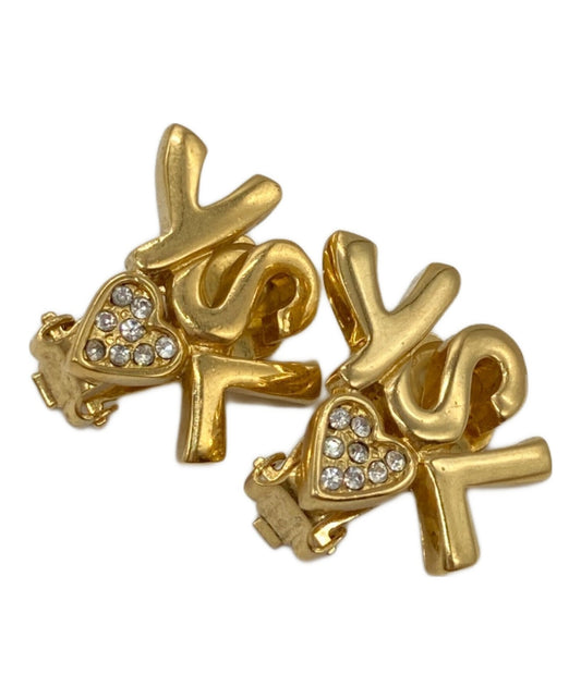 Saint Laurent Earrings YSL Logo Heart Gold Authentic